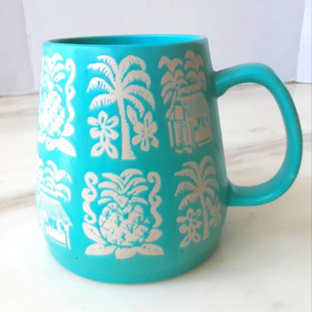 OPALHOUSE Hawaiian Tiki Matte Aqua | Cream Stoneware Mug  24oz.